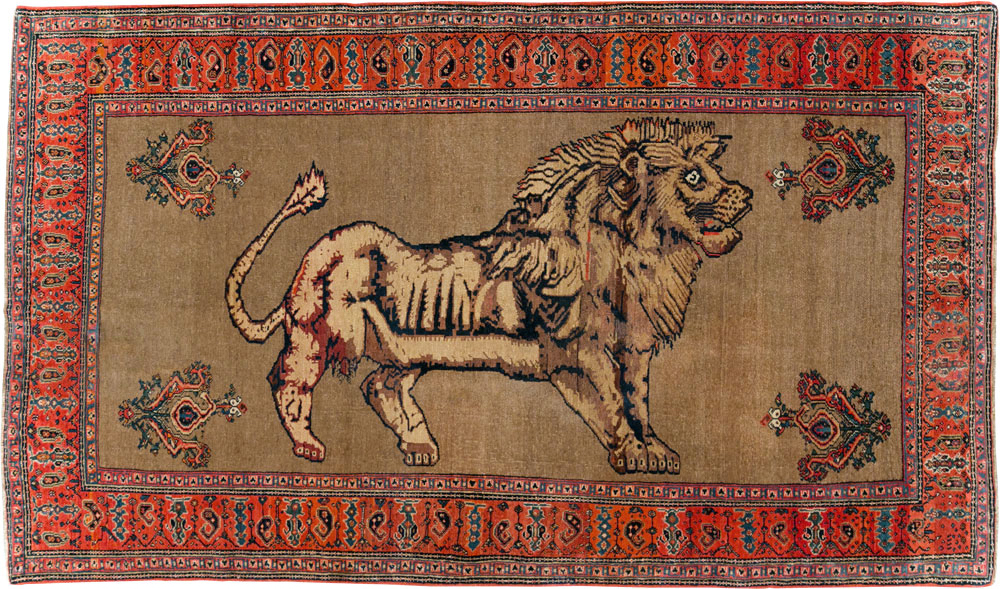 Antique Senneh Malayer Pictorial Rug, No.10816 - Gss