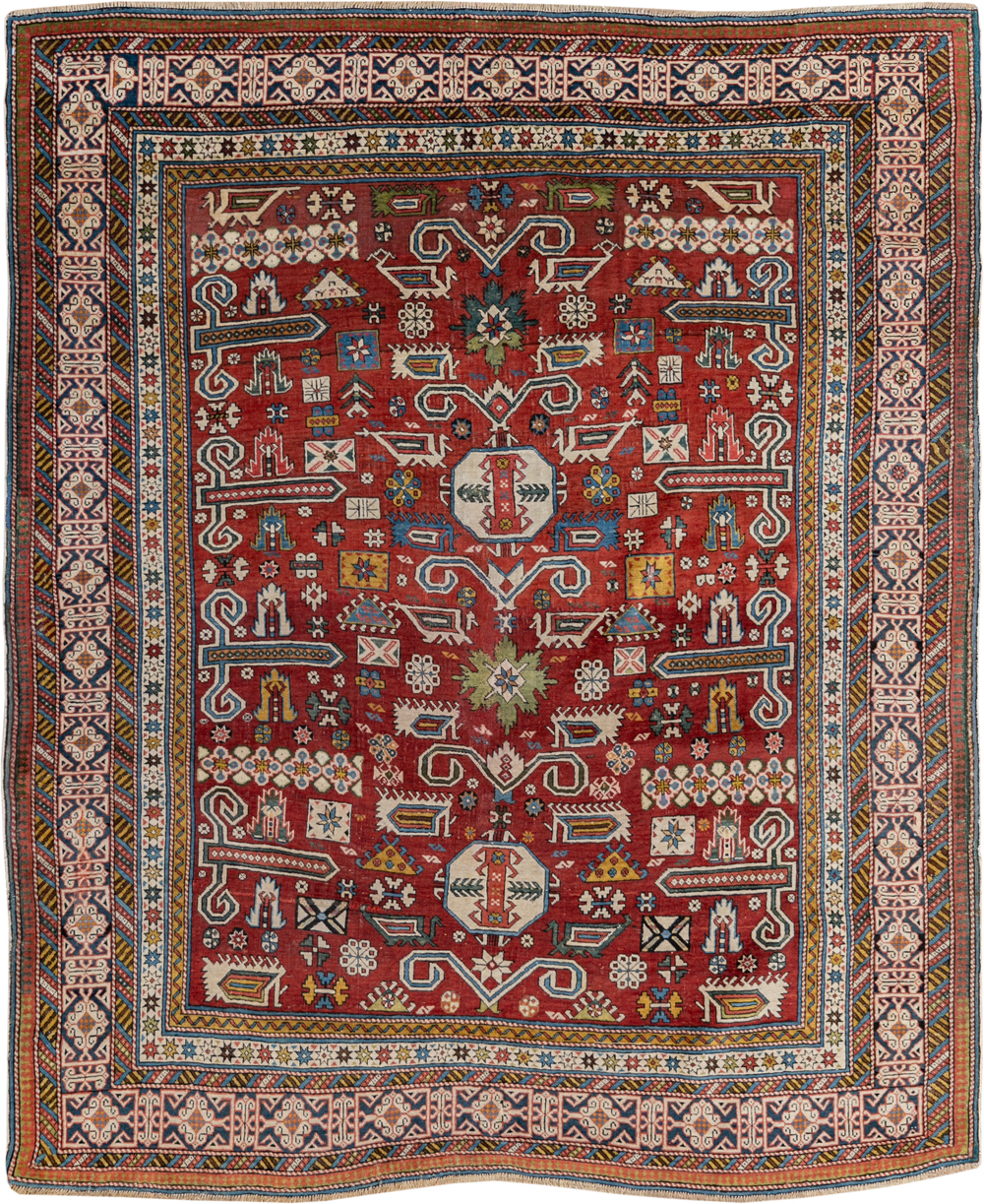 Antique Caucasian Perpedil Accent Rug, No.11002 - Gss