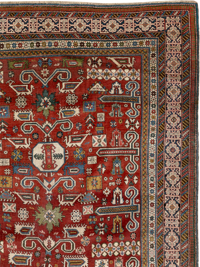 Antique Caucasian Perpedil Accent Rug, No.11002 - Gss