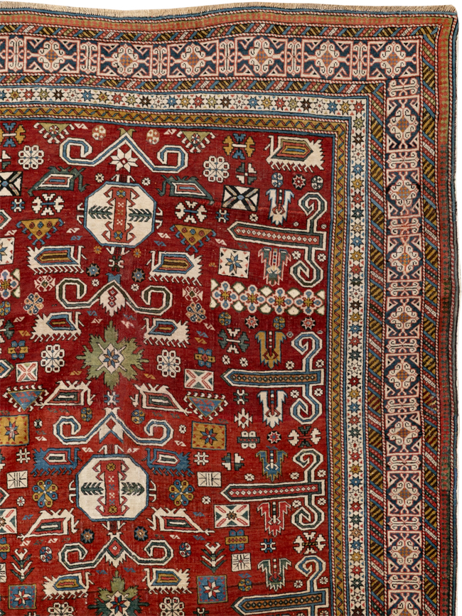 Antique Caucasian Perpedil Accent Rug, No.11002 - Gss