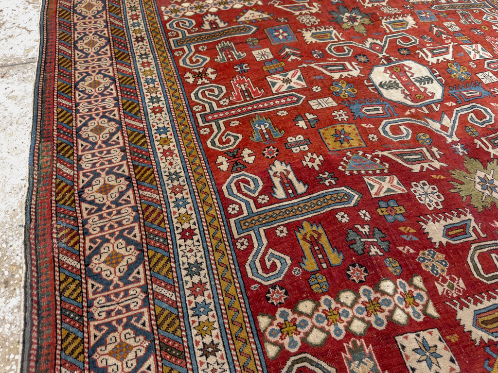 Antique Caucasian Perpedil Accent Rug, No.11002 - Gss