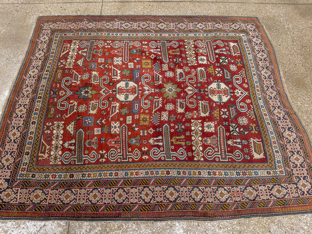 Antique Caucasian Perpedil Accent Rug, No.11002 - Gss