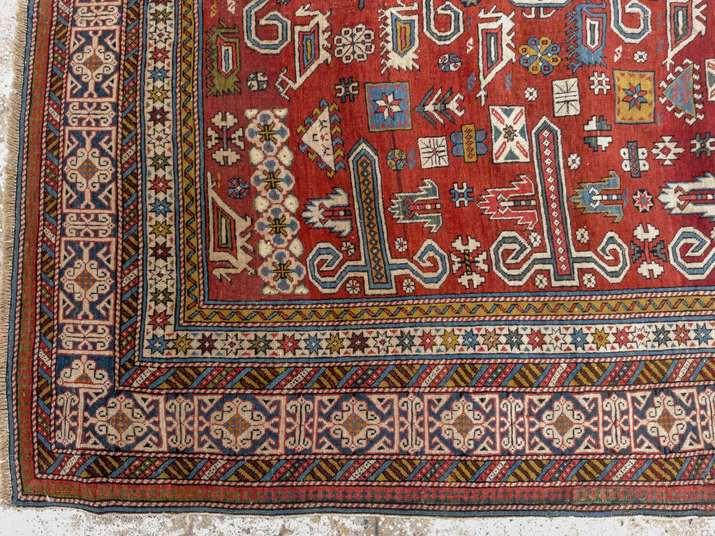 Antique Caucasian Perpedil Accent Rug, No.11002 - Gss