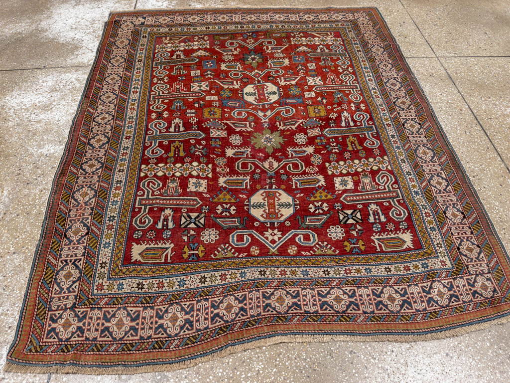 Antique Caucasian Perpedil Accent Rug, No.11002 - Gss