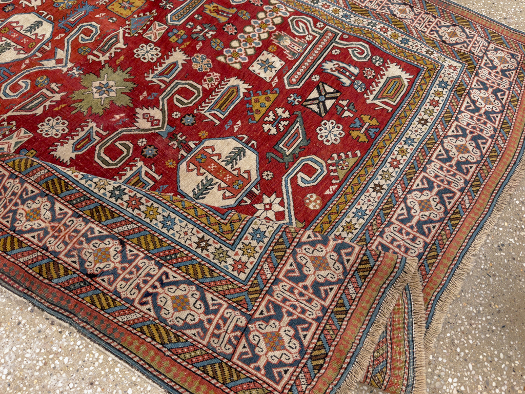 Antique Caucasian Perpedil Accent Rug, No.11002 - Gss