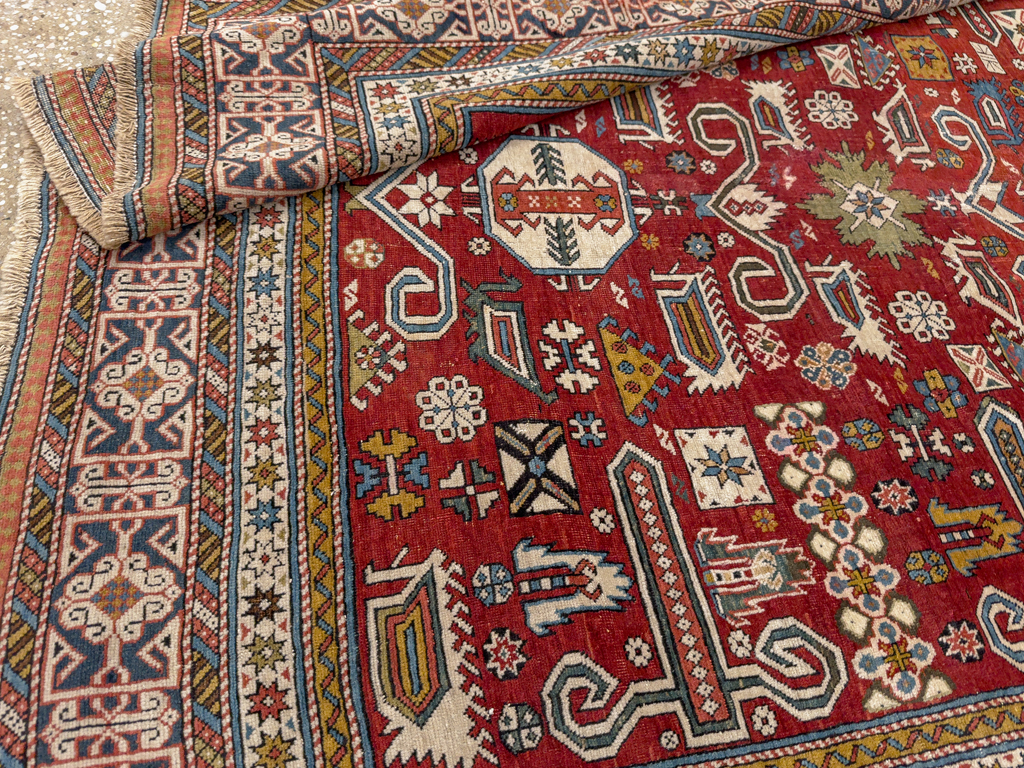 Antique Caucasian Perpedil Accent Rug, No.11002 - Gss