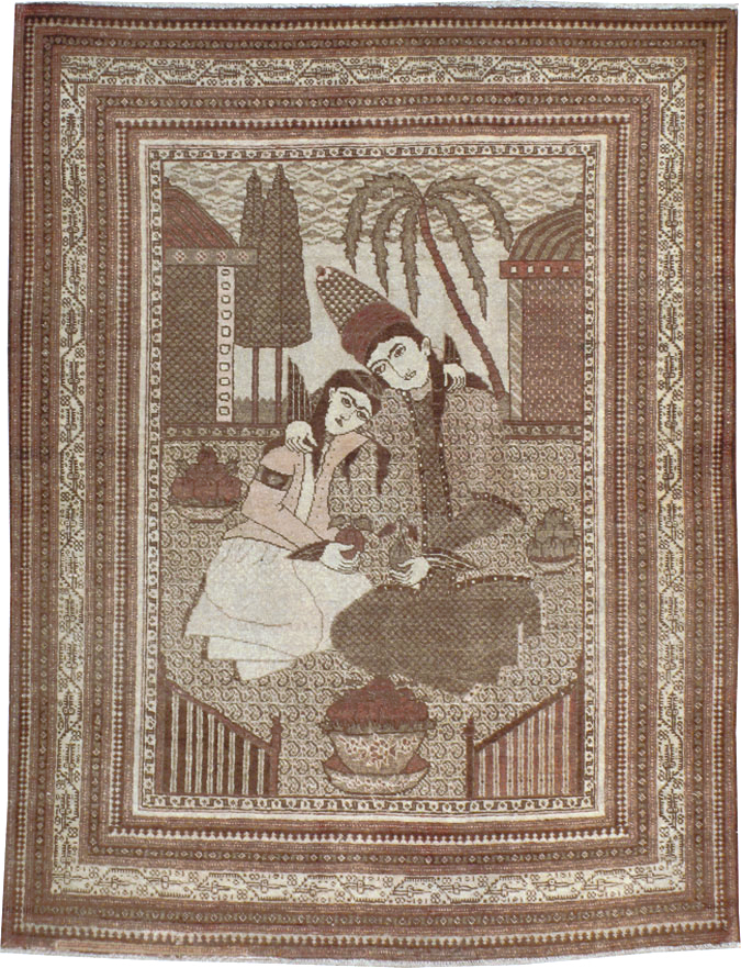 Antique Persian Tabriz Pictorial Rug (Pair: 2 of 2), No.11456 - Gss