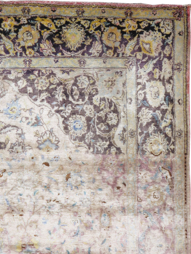 Antique Persian Kashan Silk Carpet, No.11755 - Gss