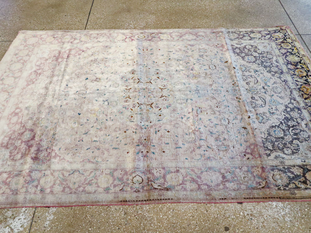 Antique Persian Kashan Silk Carpet, No.11755 - Gss