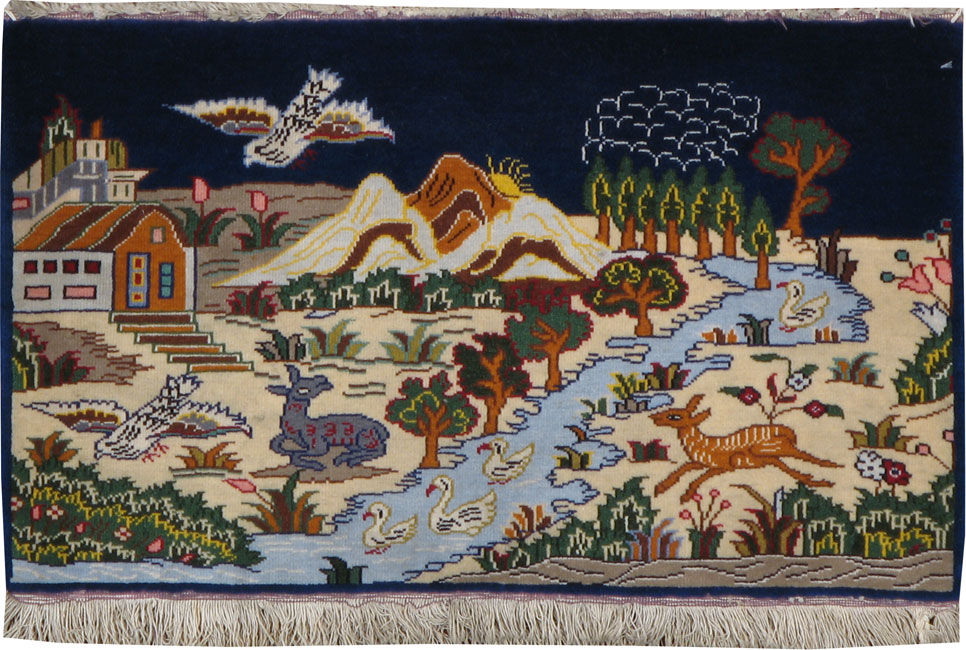 Vintage Persian Tabriz Pictorial Rug, No.11828 - Gss