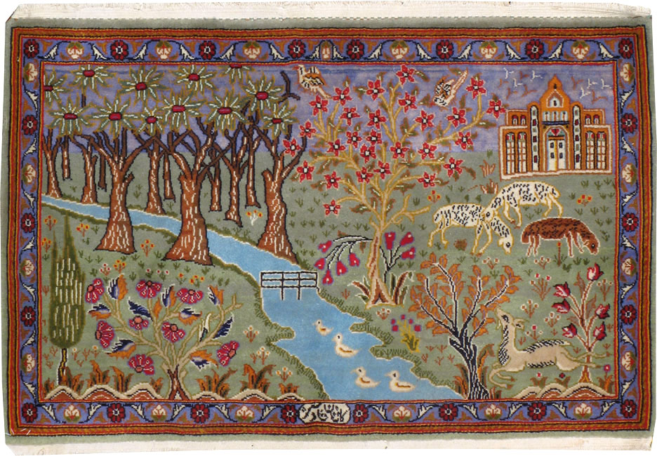 Vintage Persian Tabriz Pictorial Rug, No.11836 - Gss