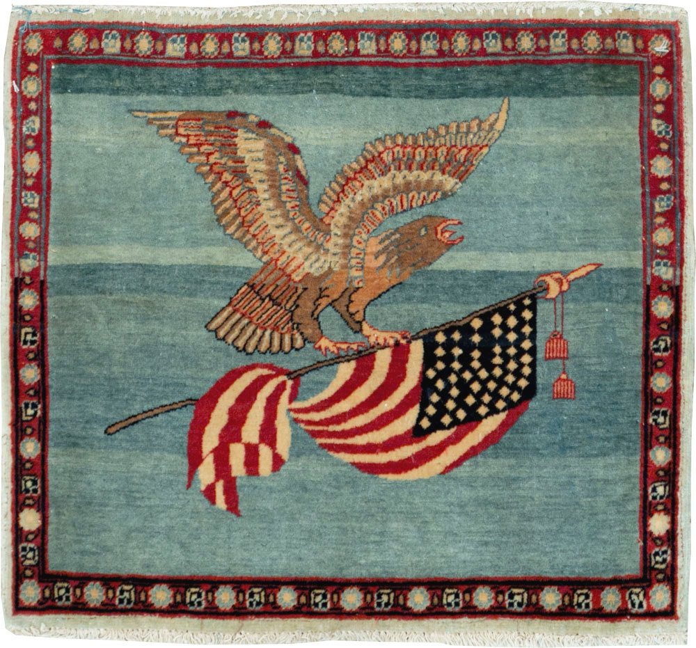 Antique Persian Kashan Flag Pictorial Rug (Pair: 2 of 2), No.11840 - Gss