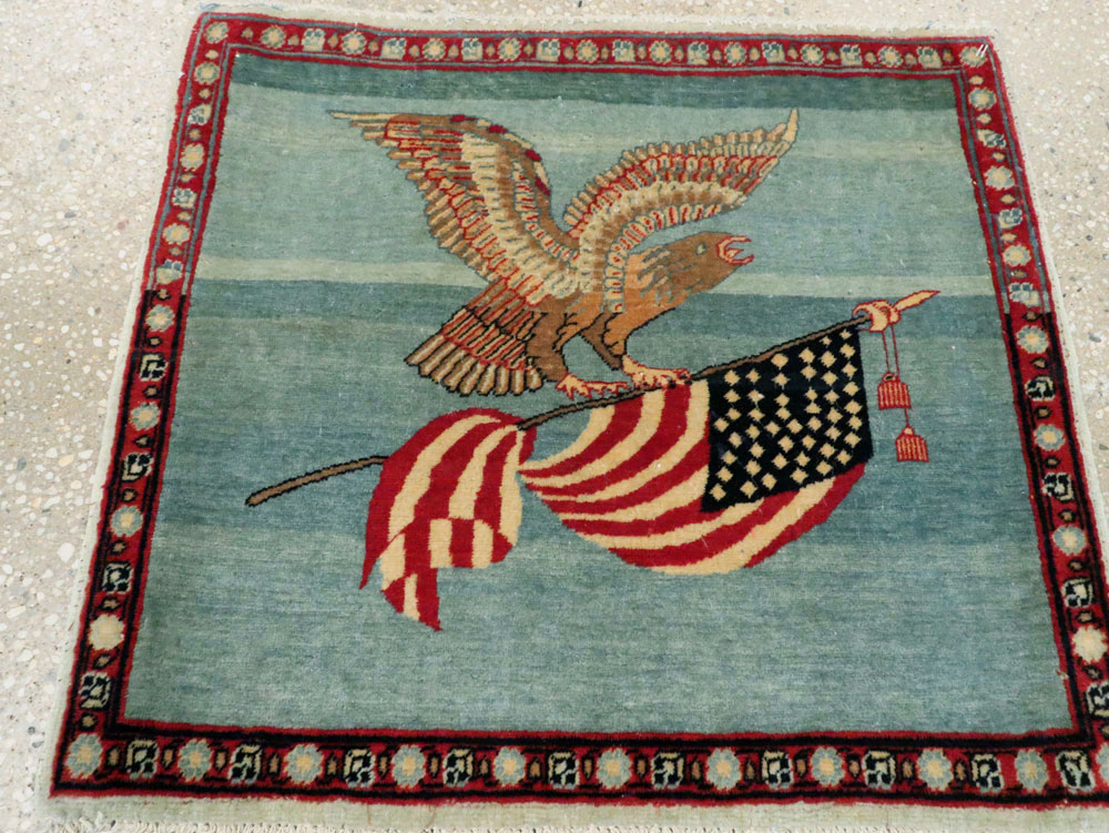Antique Persian Kashan Flag Pictorial Rug (Pair: 2 of 2), No.11840 - Gss