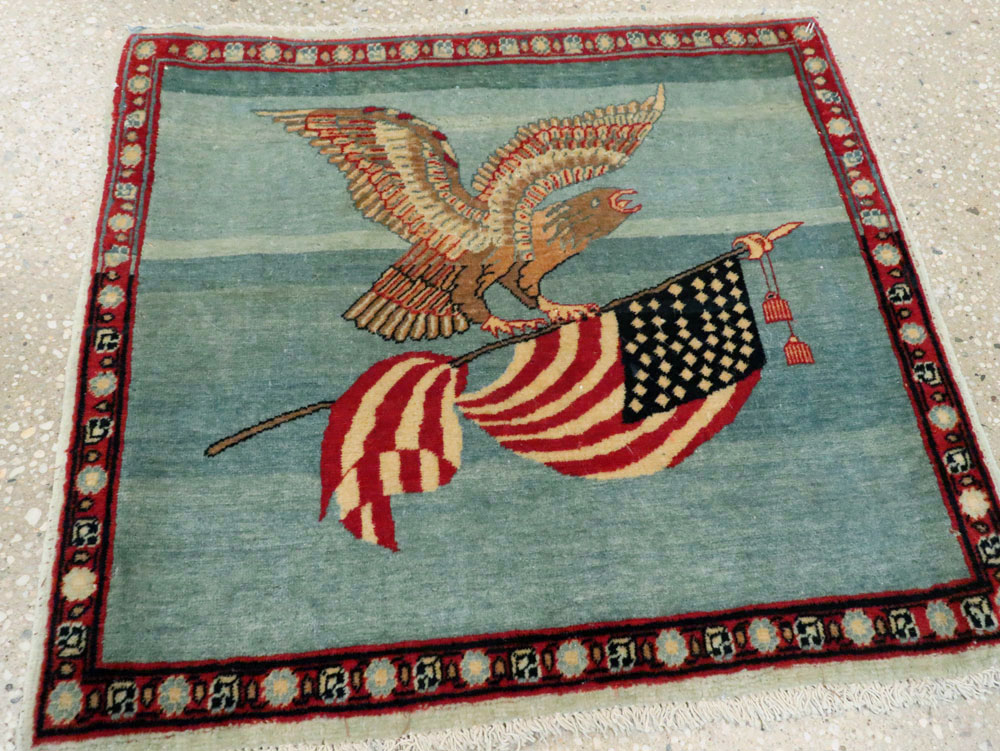 Antique Persian Kashan Flag Pictorial Rug (Pair: 2 of 2), No.11840 - Gss