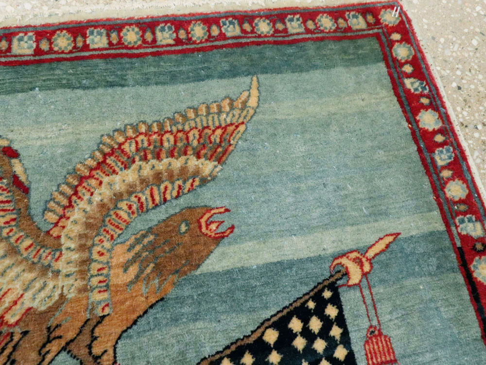 Antique Persian Kashan Flag Pictorial Rug (Pair: 2 of 2), No.11840 - Gss