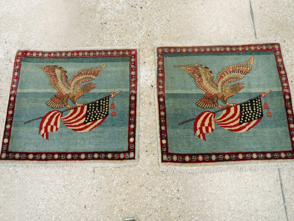 Antique Persian Kashan Flag Pictorial Rug (Pair: 2 of 2), No.11840 - Gss