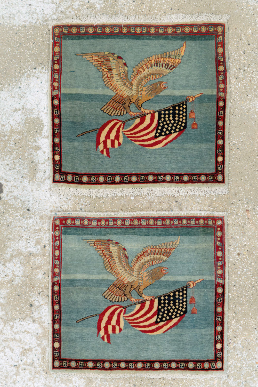 Antique Persian Kashan Flag Pictorial Rug (Pair: 2 of 2), No.11840 - Gss