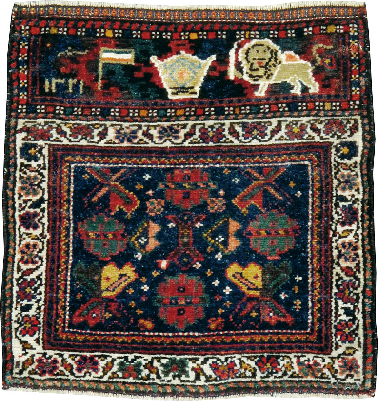 Antique Persian Pictorial Bag Face Rug, No.11845 - Gss