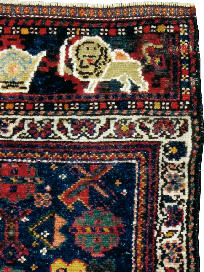Antique Persian Pictorial Bag Face Rug, No.11845 - Gss