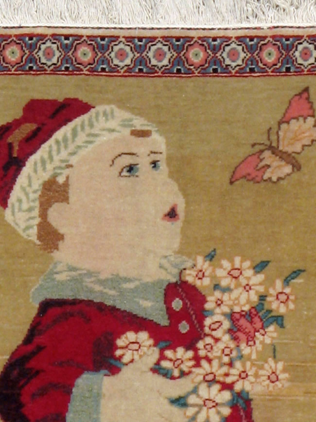 Vintage Persian Kashan Pictorial Rug, No.11852 - Gss