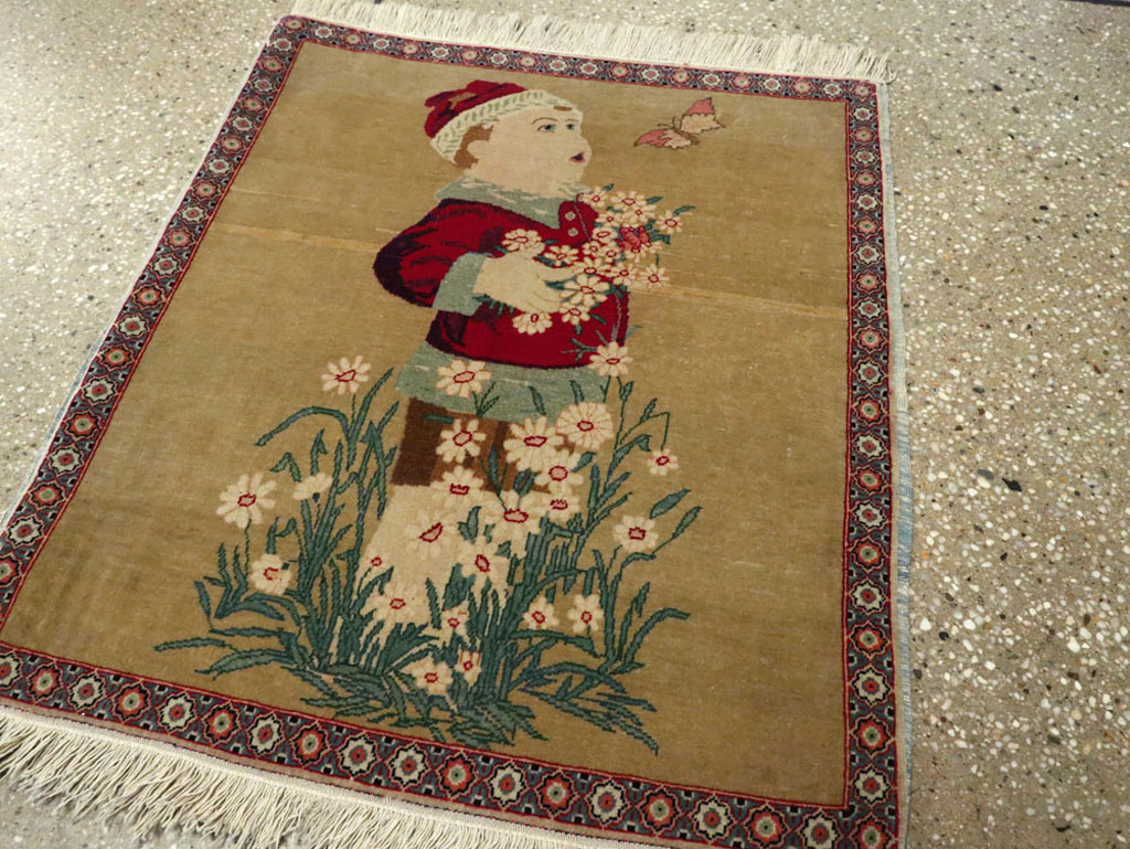 Vintage Persian Kashan Pictorial Rug, No.11852 - Gss