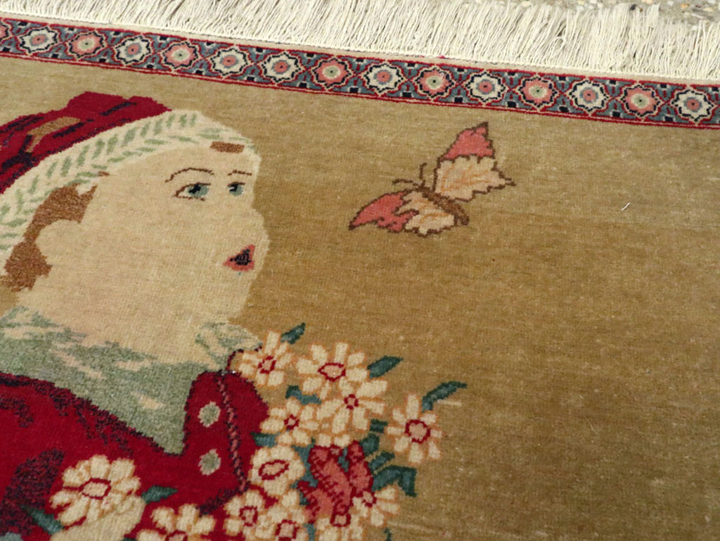 Vintage Persian Kashan Pictorial Rug, No.11852 - Gss