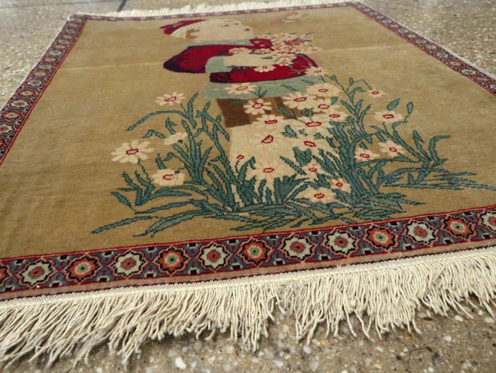 Vintage Persian Kashan Pictorial Rug, No.11852 - Gss