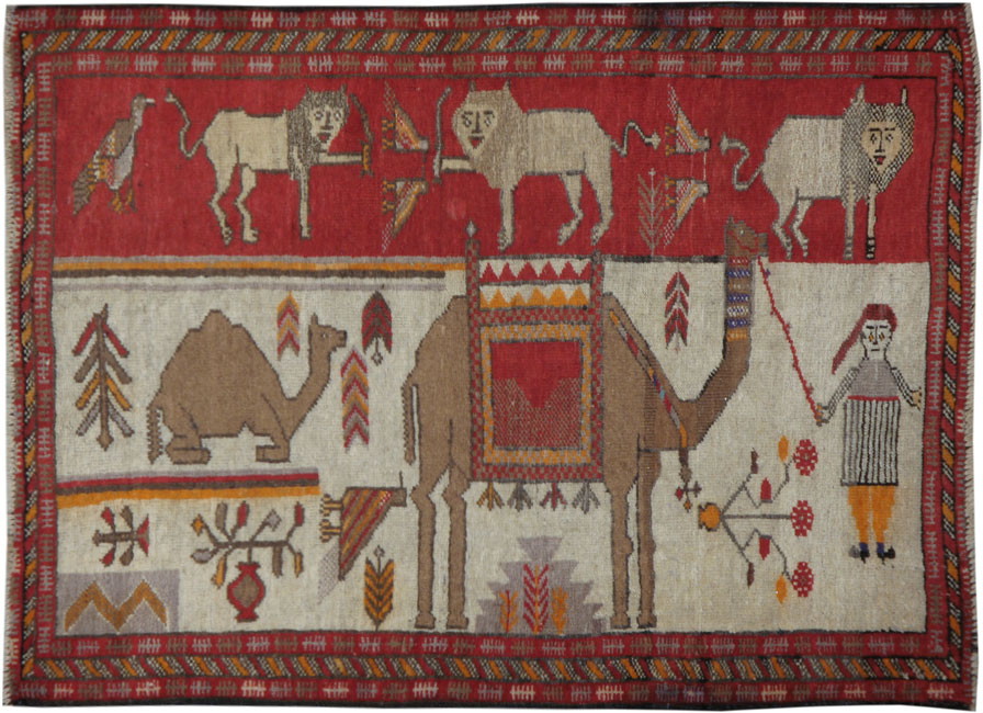 Antique Persian Baluch Pictorial Rug, No.11858 - Gss