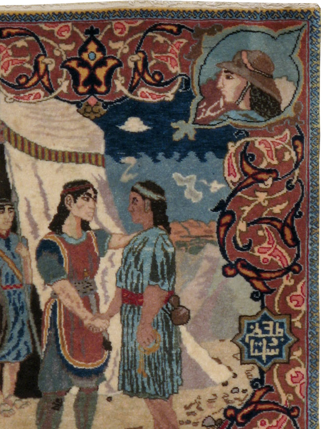 Vintage Persian Tabriz Pictorial Rug, No.11859 - Gss