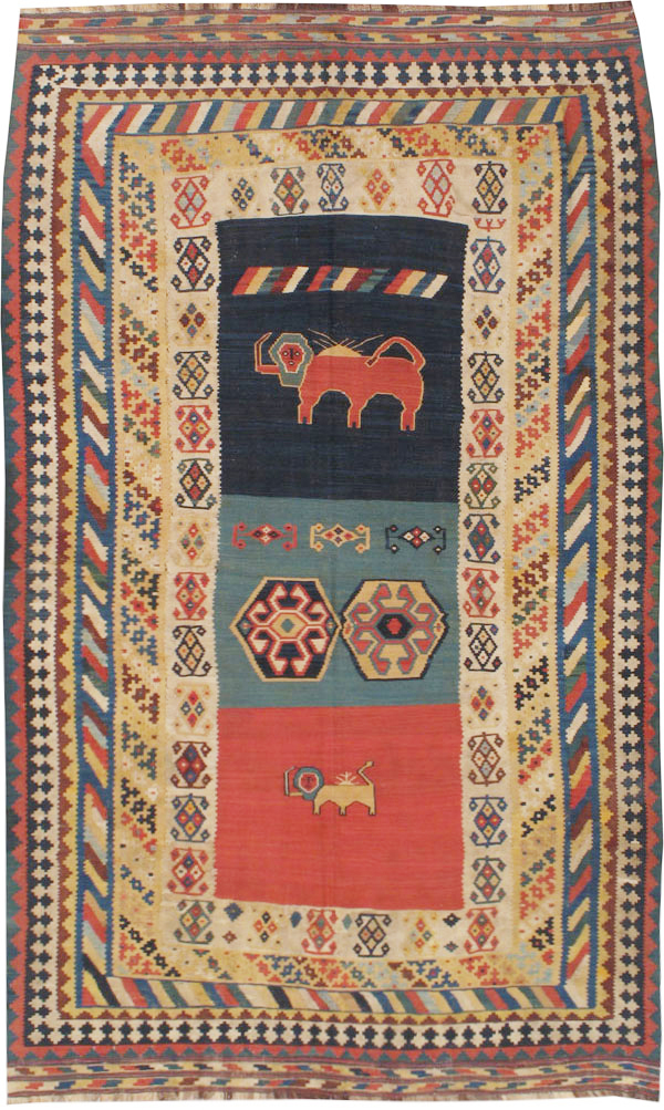 Antique Persian Flatweave Kilim Pictorial Rug, No.11875 - Gss