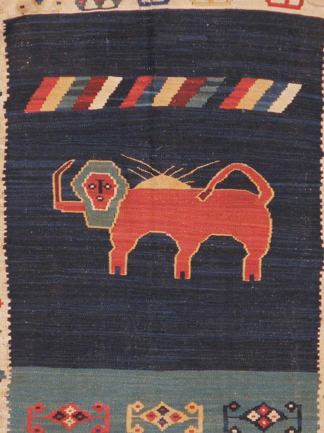 Antique Persian Flatweave Kilim Pictorial Rug, No.11875 - Gss