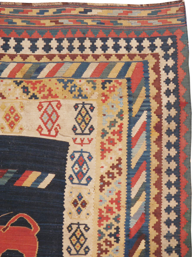 Antique Persian Flatweave Kilim Pictorial Rug, No.11875 - Gss