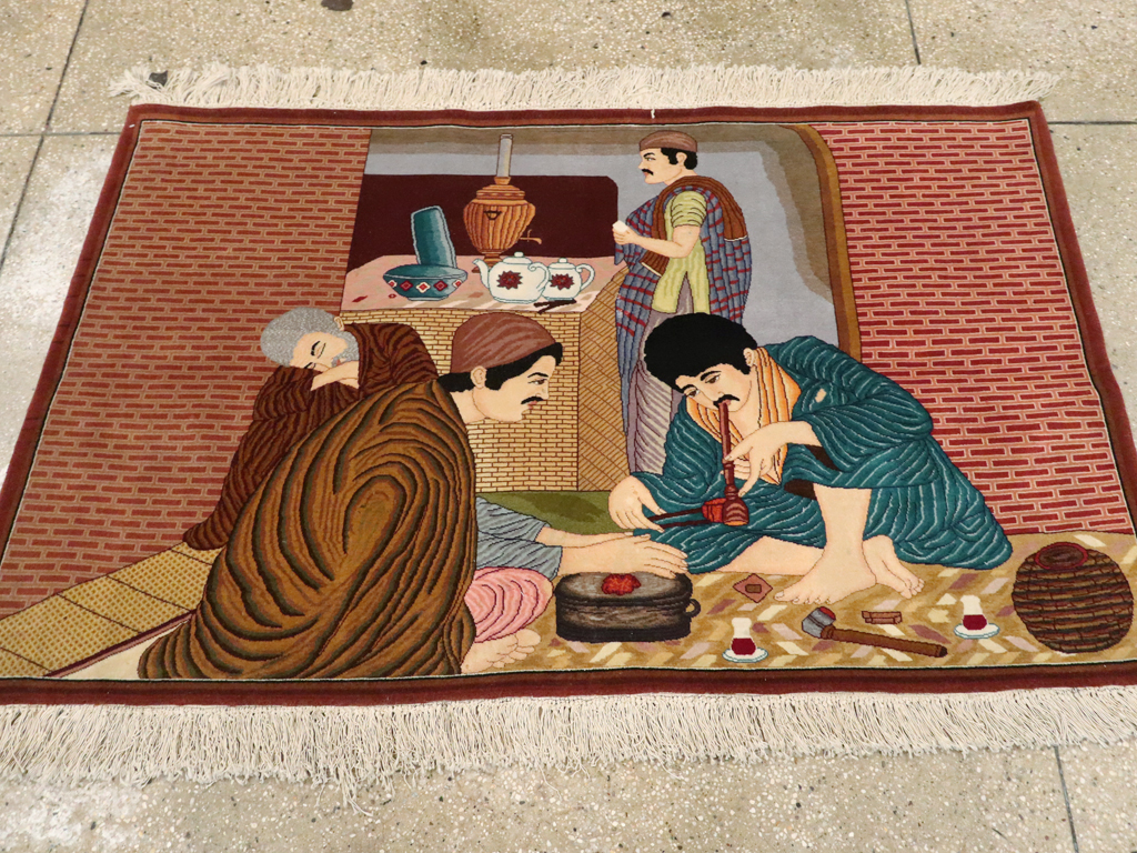 Vintage Persian Tabriz Pictorial Rug, No.12199 - Gss