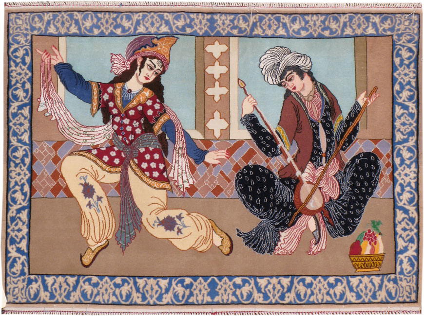 Vintage Persian Isfahan Pictorial Rug, No.12208 - Gss