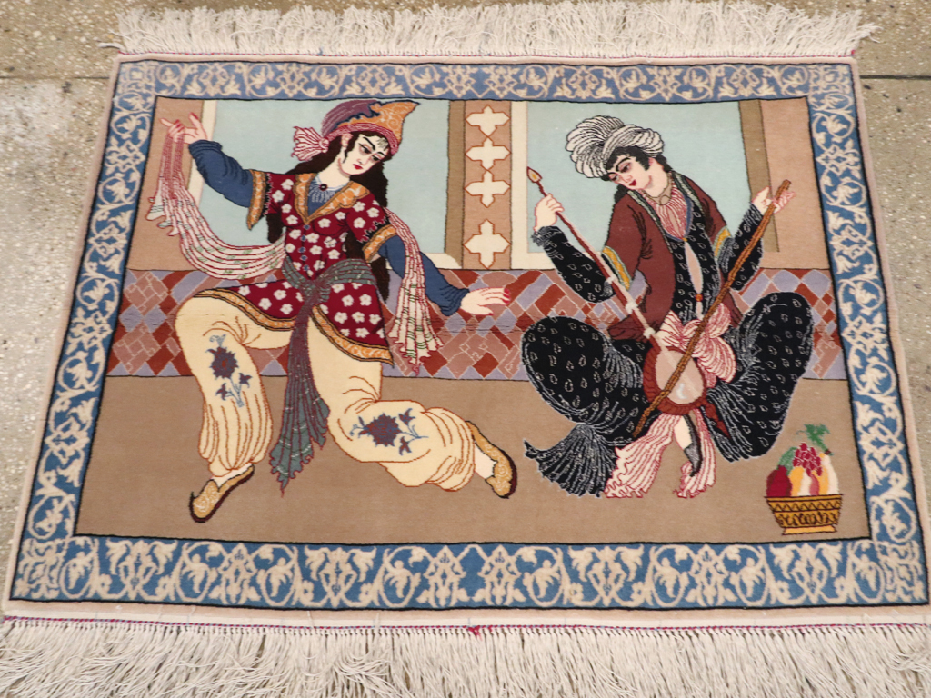 Vintage Persian Isfahan Pictorial Rug, No.12208 - Gss