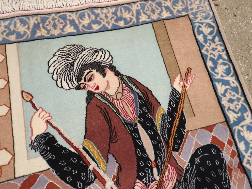 Vintage Persian Isfahan Pictorial Rug, No.12208 - Gss