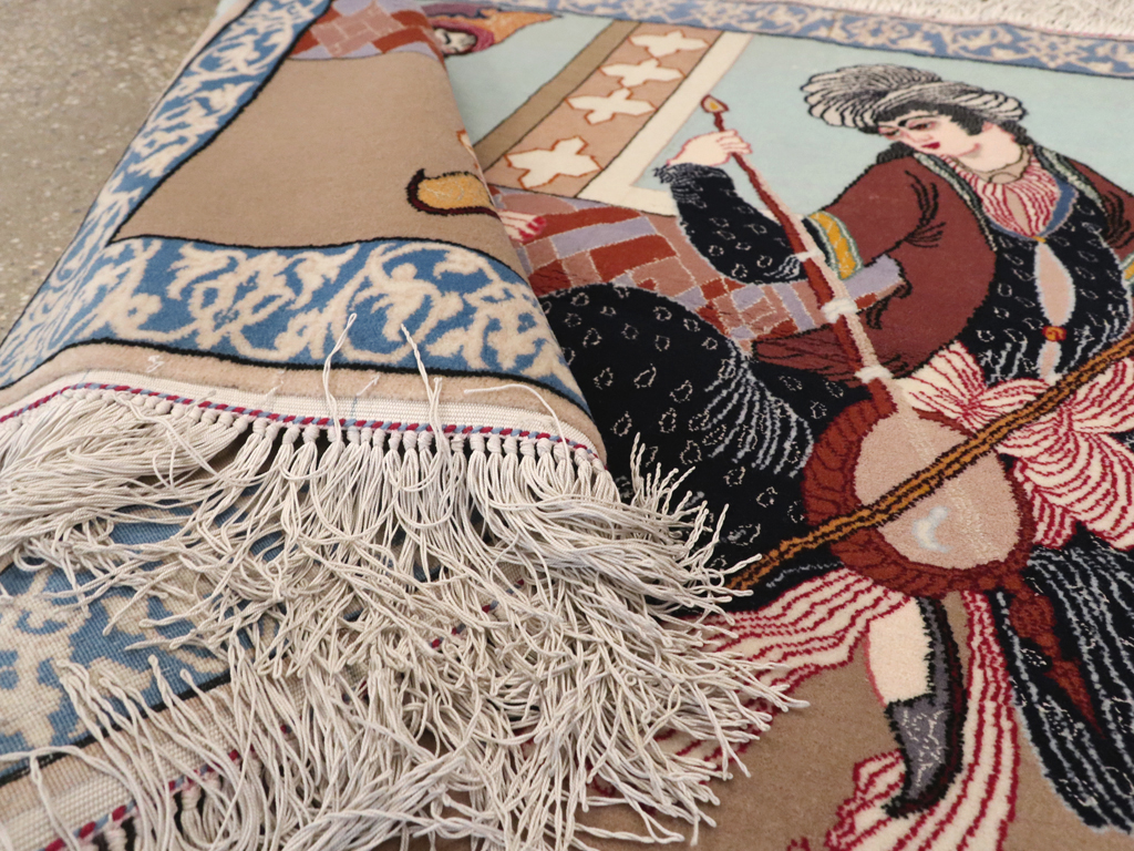 Vintage Persian Isfahan Pictorial Rug, No.12208 - Gss