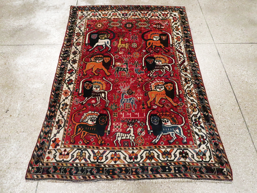 Antique Persian Afshar Pictorial Rug, No.12214 - Gss