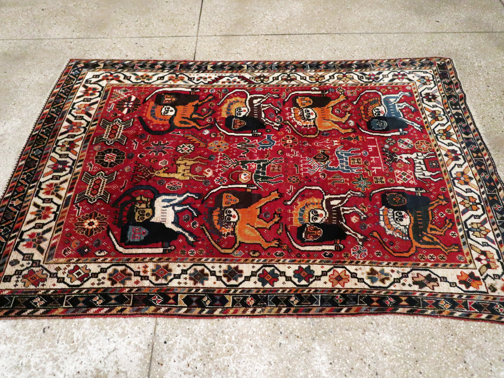 Antique Persian Afshar Pictorial Rug, No.12214 - Gss