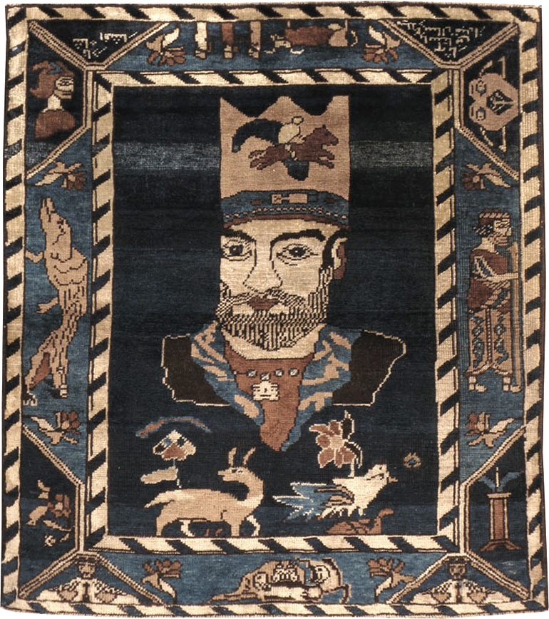 Antique Persian Bakshaish Pictorial Rug, No.12215 - Gss