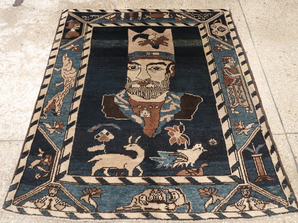 Antique Persian Bakshaish Pictorial Rug, No.12215 - Gss