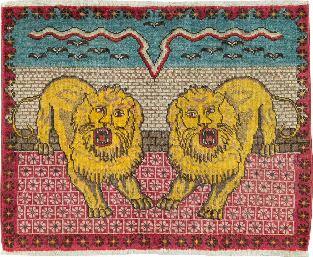 Vintage Persian Pictorial Tabriz Throw Rug (Pair: 1 of 2), No.12227 - Gss