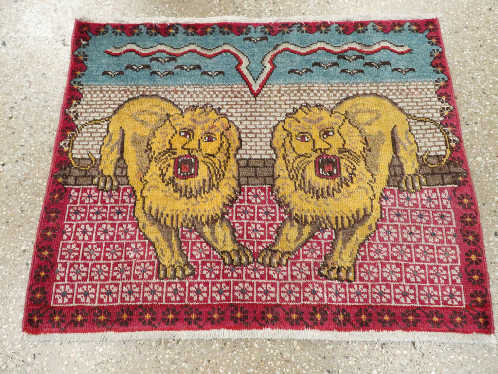Vintage Persian Pictorial Tabriz Throw Rug (Pair: 1 of 2), No.12227 - Gss