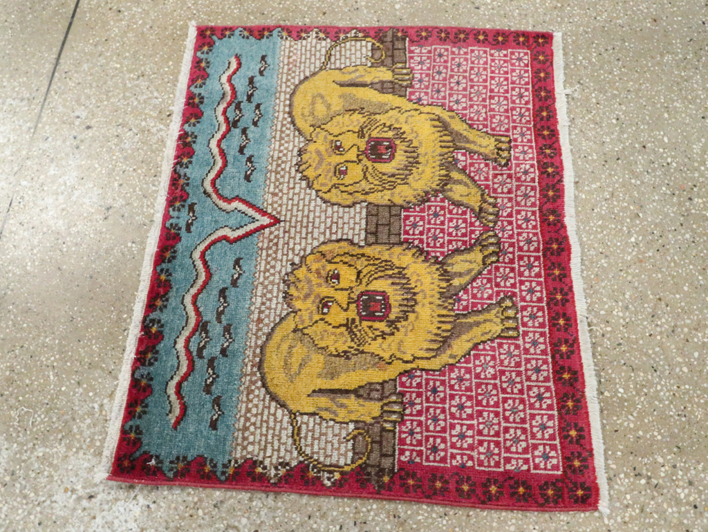 Vintage Persian Pictorial Tabriz Throw Rug (Pair: 1 of 2), No.12227 - Gss