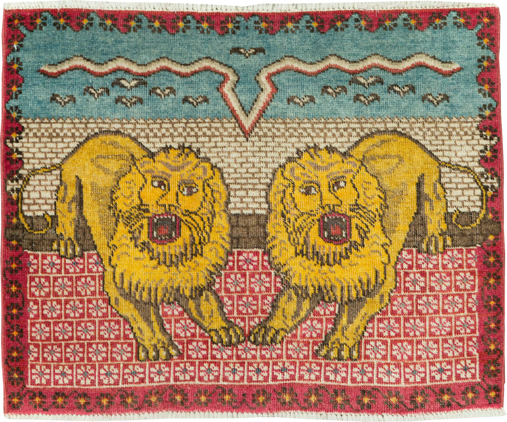 Vintage Persian Pictorial Tabriz Throw Rug (Pair: 2 of 2), No.12228 - Gss