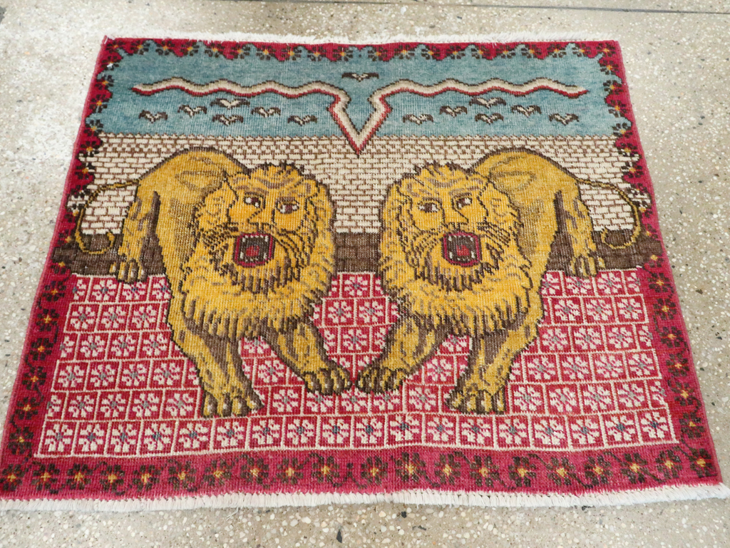 Vintage Persian Pictorial Tabriz Throw Rug (Pair: 2 of 2), No.12228 - Gss