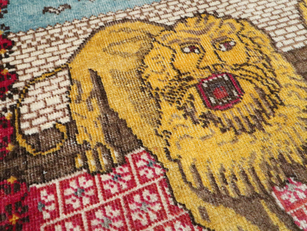 Vintage Persian Pictorial Tabriz Throw Rug (Pair: 2 of 2), No.12228 - Gss