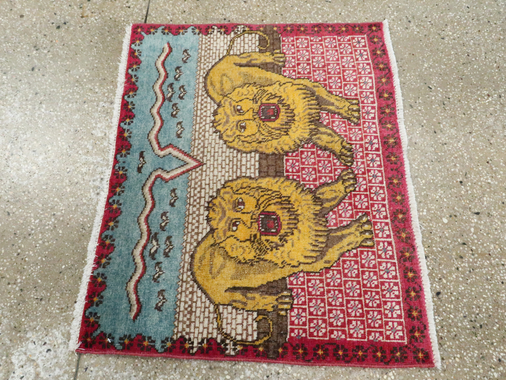 Vintage Persian Pictorial Tabriz Throw Rug (Pair: 2 of 2), No.12228 - Gss