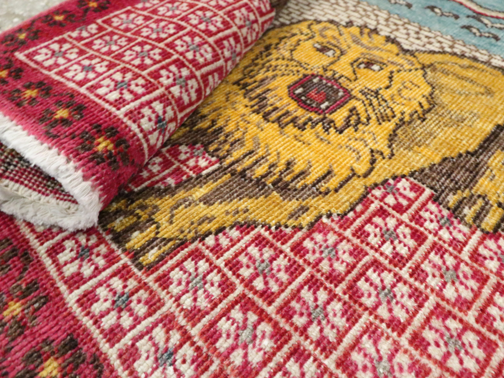 Vintage Persian Pictorial Tabriz Throw Rug (Pair: 2 of 2), No.12228 - Gss