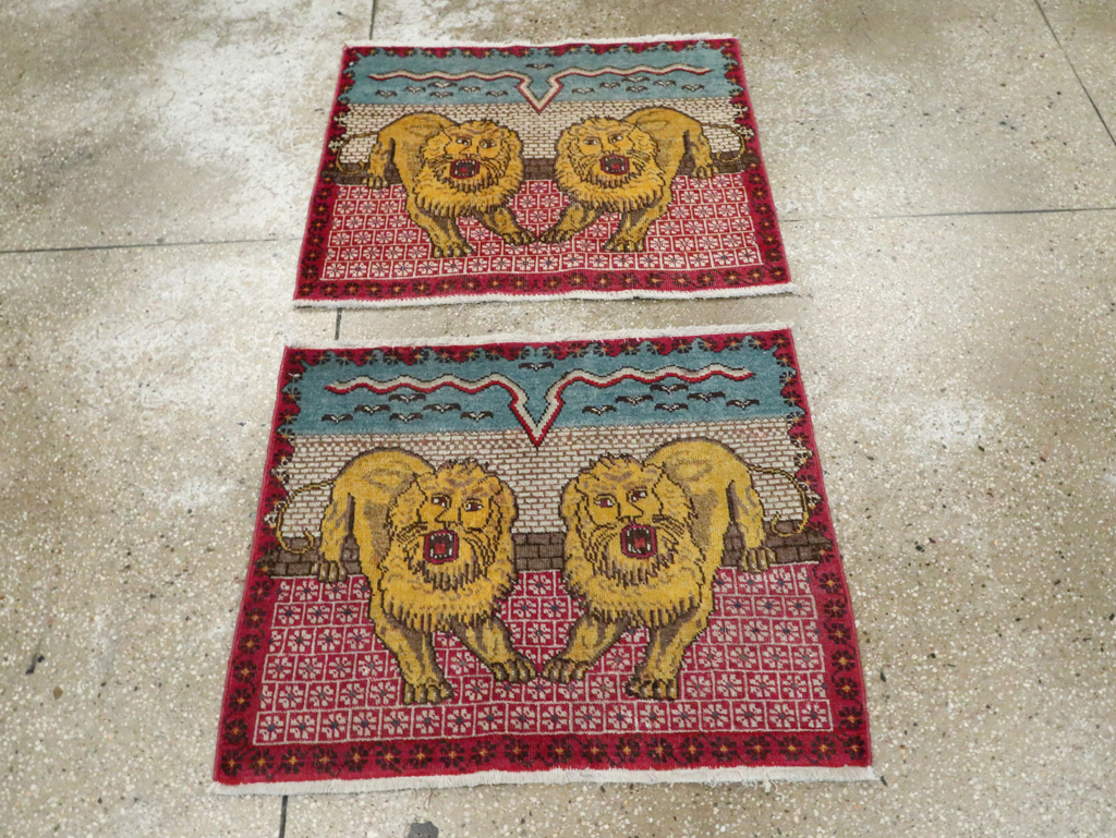 Vintage Persian Pictorial Tabriz Throw Rug (Pair: 2 of 2), No.12228 - Gss